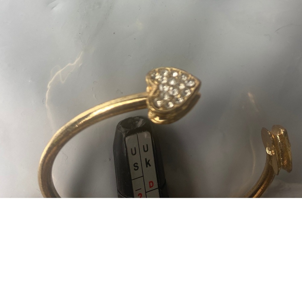 Gold Tone Heart Cuff Bracelet Clear Crystal Pave Open Bangle Women Jewelry